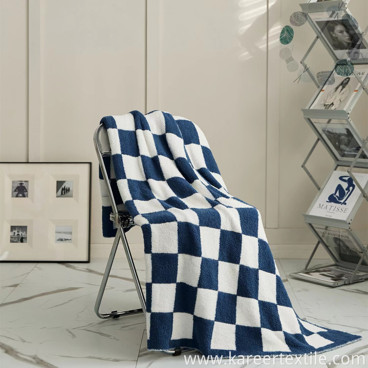 Geometric Simple Checkerboard Polyester Knitted Lightweight Cozy Throw Blanket for Couch Sofa Bedroom Adults Kids